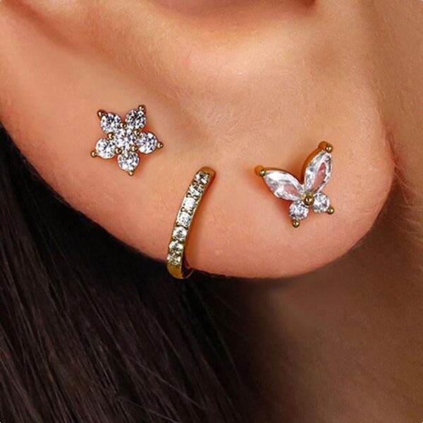 Inlaid Zircon Butterfly Flower Earring Set